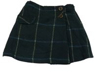 Tmavozeleno-modrá kockovaná vlnená sukňa Zara