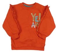 Červená mikina s nápisom a volánikmi