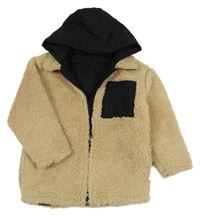 Béžovo-černá huňatá zateplená bunda s kapucí Dunnes Stores