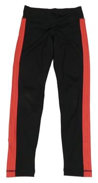 Černo-jahodové sportovní legíny s pruhy a logem Adidas