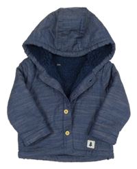 Tmavomodrá melírovaná plátěná zateplená bunda s kapucí Mothercare