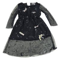 Čierne tylové šaty s hviezdami a nášivkami H&M