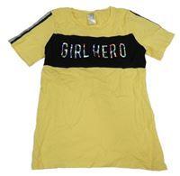 Žlto-čierne tričko s nápisom C&A