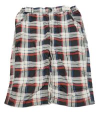 Nové - Černo-bílo-červeno-tmavomodré kostkované plátěné 3/4 kalhoty Dopodopo