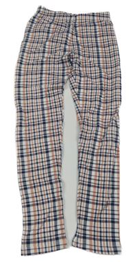 Bielo-tmavomodro-oranžové kockované zateplené legíny Lily & Dan