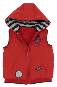 Červeno-tmavomodrá šusťáková zateplená vesta s Tygrem a kapucí George