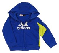 Tmavomodro-zelená propínací mikina s logem a kapucí Adidas
