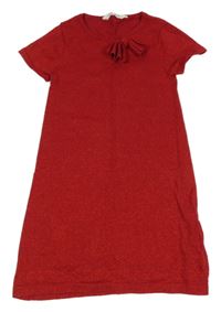 Červené trblietavé svetrové šaty s 3D mašlou H&M