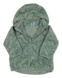 Zelená plyšová propínací mikina s kapucí H&M