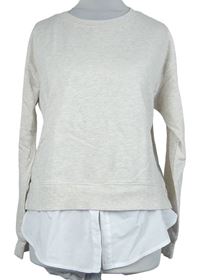 Dámská béžová mikina s bílou halenkovou vsadkou H&M