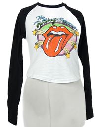 Dámské bílo-černé crop triko s potiskem The Rolling Stones 