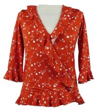 Dámska červená kvietkovana blúzka s volánikmi Amisu
