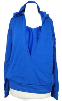 Dámský safírový svetr se všitým topem a kapucí Next 