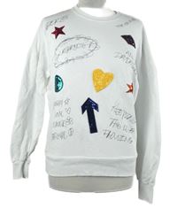 Dámská bílá mikina s nášivkami a nápisy Desigual 