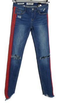 Dámské modré skinny rifle s prošoupáním a pruhy Tally Weijl 