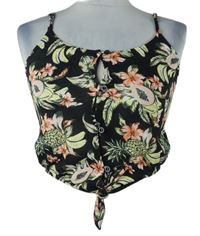 Dámský černý květovaný crop top H&M