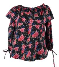 Dámská černo-růžová květovaná halenka s volánkem Be You 