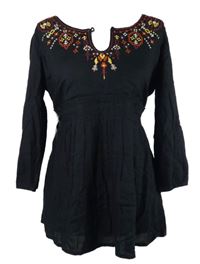 Nové - Dámska čierna boho tunika s výšivkou George