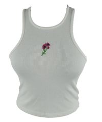 Dámsky biely rebrovaný crop top s kvietkom Primark