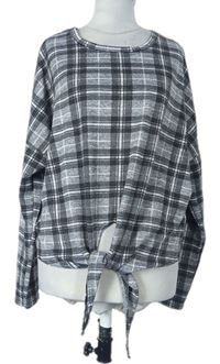 Dámske sivo-tmavosivé kockované úpletové tričko s uzlom New Look