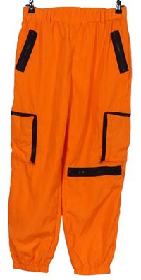 Dámske oranžové šušťákové cargo nohavice s vreckami Shein