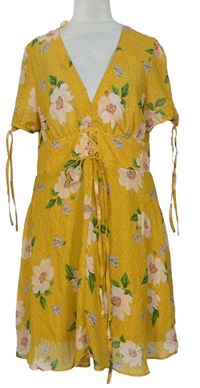Dámske okrové kvetované šifónové šaty New Look