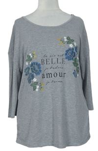 Dámske sivé tričko s kvetmi Redhering