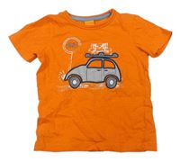 Neónově oranžové tričko s autom Pusblu