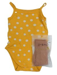 2set- žluté puntíkaté body+ růžové ponožky