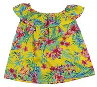 Žltý kvetinový crop top s volánikom Primark