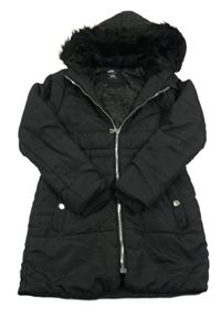 Černý šusťákový zimní kabát s kapucí Pep&Co