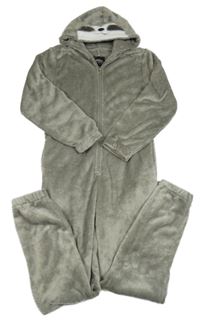 Sivá chlpatá kombinéza s -kapucí zvieratko