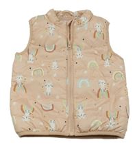 Svetloružová šušťáková zateplená vesta s mačkami a duhami Name it