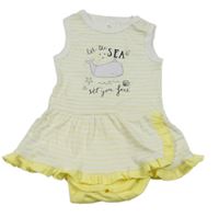 Bielo-žlté pruhované šaty so všitým body s velrybou C&A