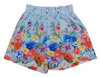 Modro-biele pruhované kraťasy s kvetinami