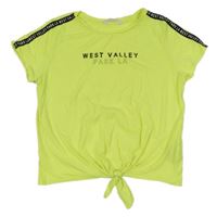 Neónově zeleno-žlté crop tričko s nápismi a vázáním H&M