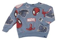 Šedomodrá mikina so Spidermany a nápismi Marvel
