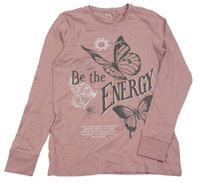 Ružové tričko s motýly a nápismi C&A