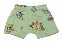 Světlezelené bavlněné vánoční kraťasy s Mickeym a Minnie zn Disney 