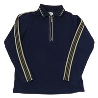 Tmavomodré polo triko s pruhy na rukávech River Island