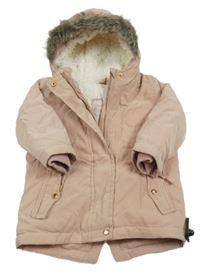 Nové - Pudrová šusťáková zimní parka s kapucí s kožešinou Topomini