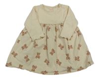 Světlebéžové žebrované šaty s medvídky Next