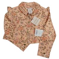 Nová - Ružová kvetovaná rifľová crop bunda s volánikmi CATHERINE MAlANdRINO