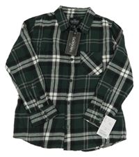 Nové - Tmavozeleno-bílá kostkovaná košile s kapsou 