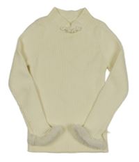 Smotanový rebrovaný sveter s perličkami