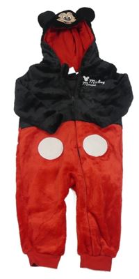 Čierno-červená plyšová kombinéza s kapucí - Mickey Disney