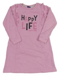 Svetloružové teplákové šaty s nápisom a volánikmi Lupilu