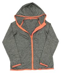 Sivá melírovaná športová prepínaci mikina s neonovými zipy a kapucňou Ergeenomixx