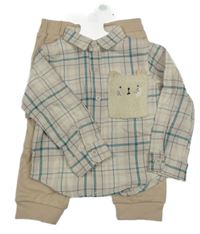 Nové - 2set - Smetanovo-pudrovo-modrá kostkovaná košile + tepláky 