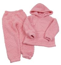 2set - Růžová huňatá mikina s kapucí + tepláky